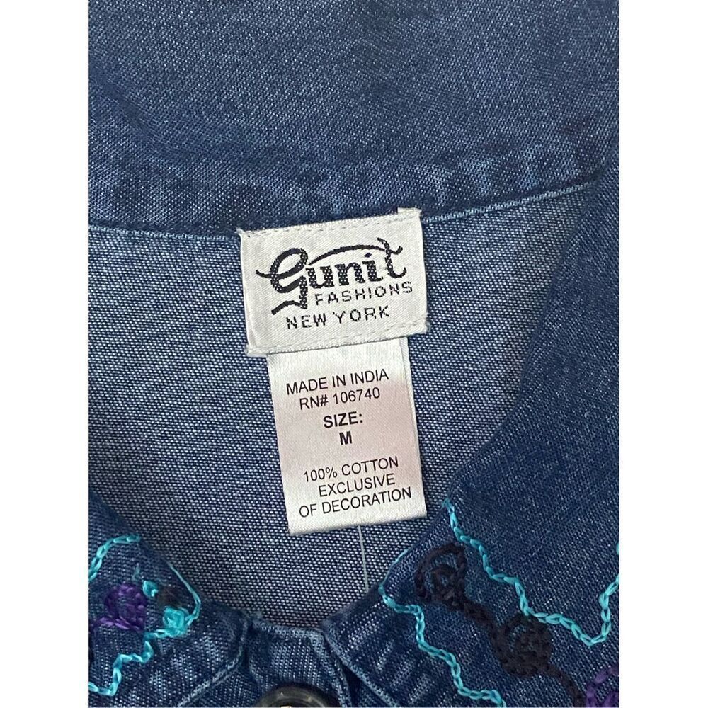 Gunit Fashions New York Embroidered Floral Denim Jean Jacket Shirt Sz Med - Picture 4 of 5